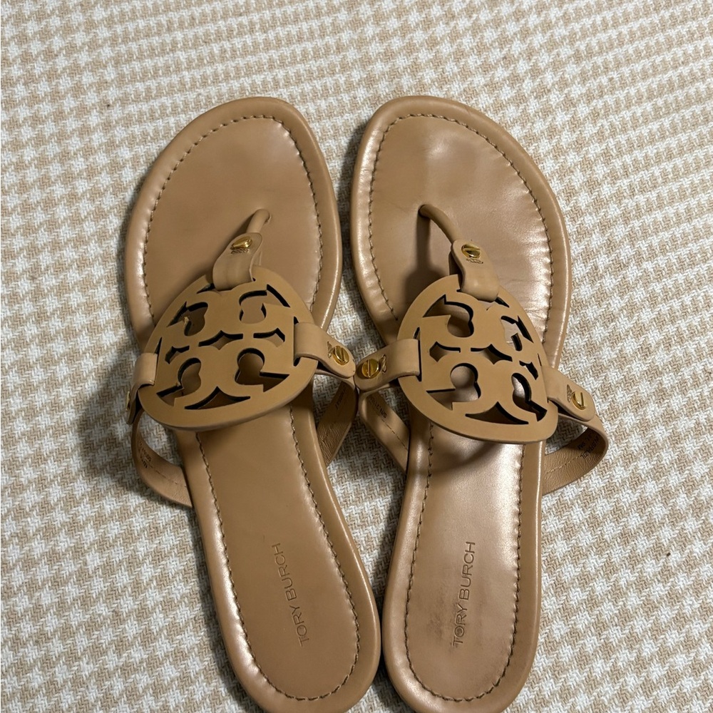 Tory Burch Tan Leather Slide Sandals